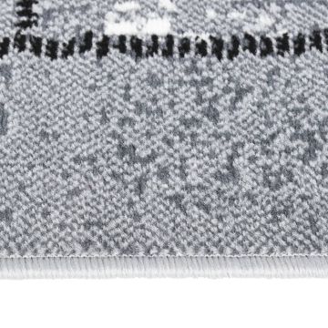 Tappeto Lungo in BCF Grigio con Motivo a Blocchi 60x250 cm