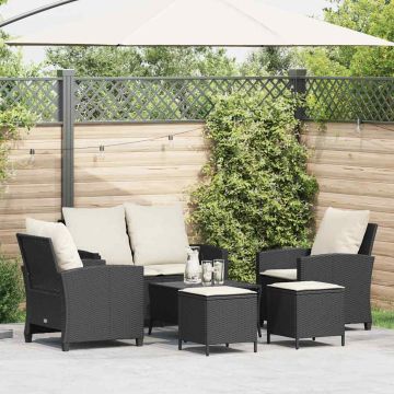 Set Divano da Giardino 6 pz con Cuscini Nero in Polyrattan