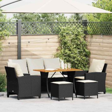 Set Divano da Giardino 6 pz con Cuscini Nero in Polyrattan