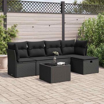 Set Divano da Giardino 6 pz con Cuscini Nero in Polyrattan
