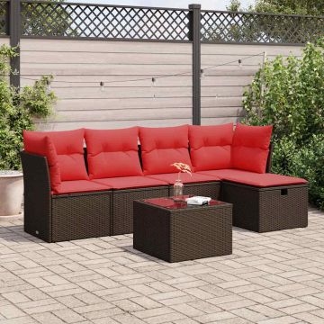 Set Divano da Giardino 6 pz con Cuscini Marrone in Polyrattan