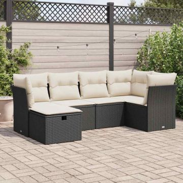Set Divano da Giardino 6 pz con Cuscini Nero in Polyrattan