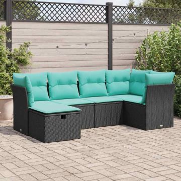 Set Divano da Giardino 6 pz con Cuscini Nero in Polyrattan