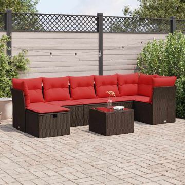 Set Divani da Giardino 8 pz con Cuscini Marrone in Polyrattan