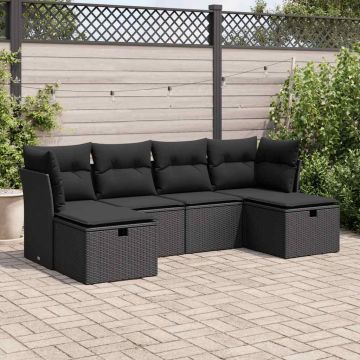 Set Divano da Giardino 6 pz con Cuscini Nero in Polyrattan