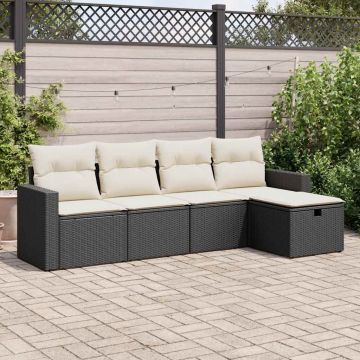 Set Divani da Giardino 5 pz con Cuscini in Polyrattan Nero