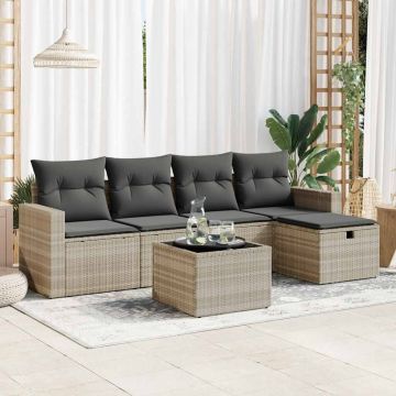 Set Divano da Giardino 6pz con Cuscini Grigio Chiaro Polyrattan