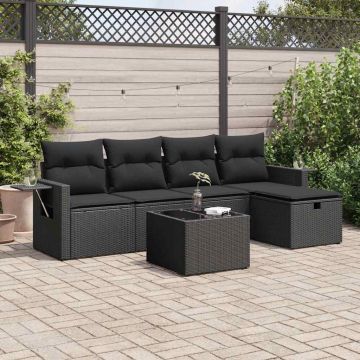 Set Divano da Giardino 6 pz con Cuscini Nero in Polyrattan