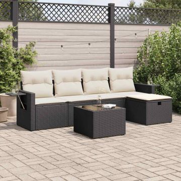 Set Divano da Giardino 6 pz con Cuscini Nero in Polyrattan