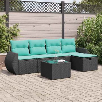 Set Divano da Giardino 6 pz con Cuscini Nero in Polyrattan