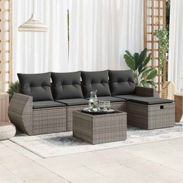 Set Divano da Giardino 6 pz con Cuscini Grigio in Polyrattan