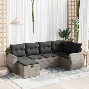 Set Divano da Giardino 6 pz con Cuscini Grigio in Polyrattan
