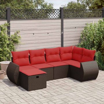 Set Divano da Giardino 6 pz con Cuscini Marrone in Polyrattan