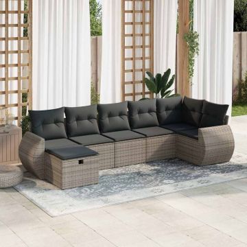 Set Divani da Giardino 7 pz con Cuscini Grigio in Polyrattan