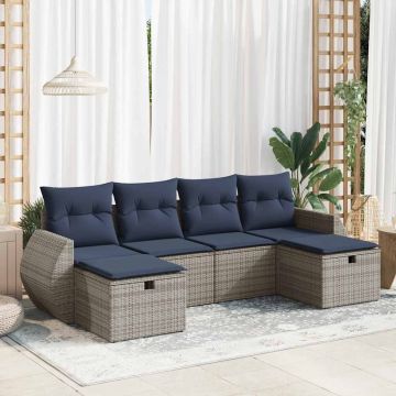 Set Divano da Giardino 6 pz con Cuscini Grigio in Polyrattan