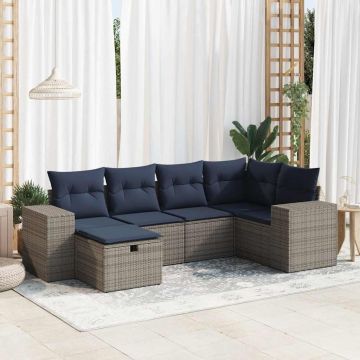 Set Divano da Giardino 6 pz con Cuscini Grigio in Polyrattan