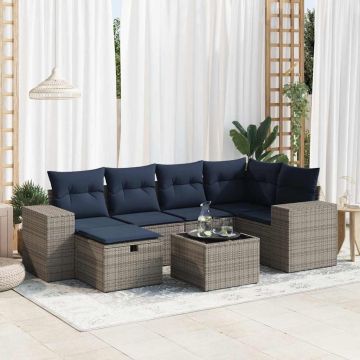 Set Divani da Giardino 7 pz con Cuscini Grigio in Polyrattan