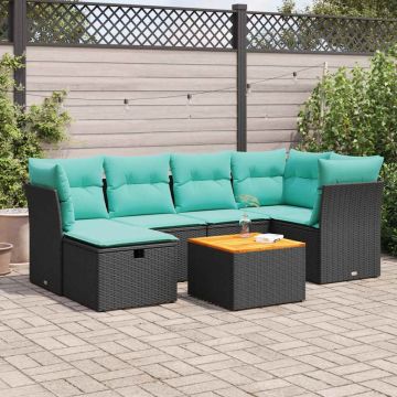 Set Divani da Giardino con Cuscini 7pz Nero Polyrattan