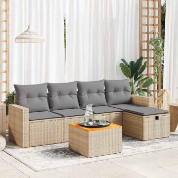 Set Divano da Giardino 6 pz con Cuscini Beige in Polyrattan