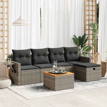 Set Divano da Giardino 6 pz con Cuscini Grigio in Polyrattan