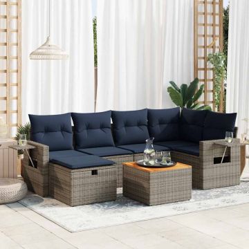 Set Divani da Giardino 7 pz con Cuscini Grigio in Polyrattan