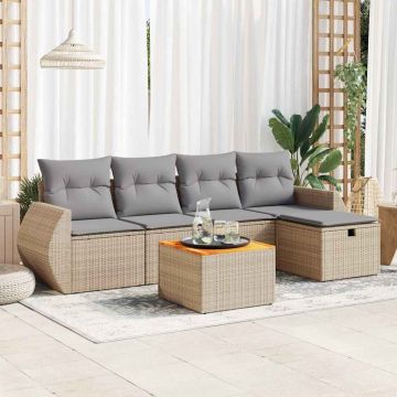 Set Divano da Giardino 6 pz con Cuscini Beige in Polyrattan