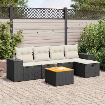 Set Divano da Giardino 6 pz con Cuscini Nero in Polyrattan