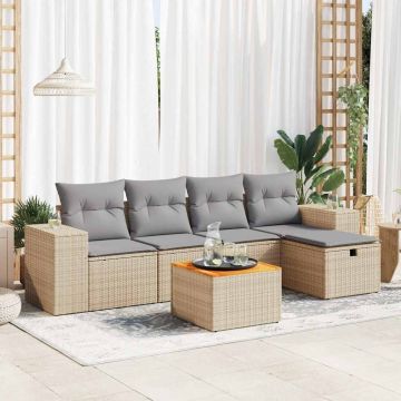 Set Divano da Giardino 6 pz con Cuscini Beige in Polyrattan