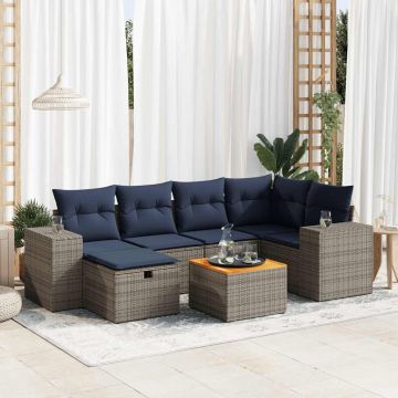 Set Divani da Giardino 7 pz con Cuscini Grigio in Polyrattan