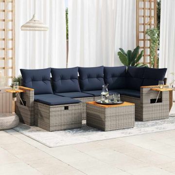 Set Divani da Giardino 7 pz con Cuscini Grigio in Polyrattan