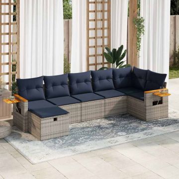 Set Divani da Giardino 7 pz con Cuscini Grigio in Polyrattan