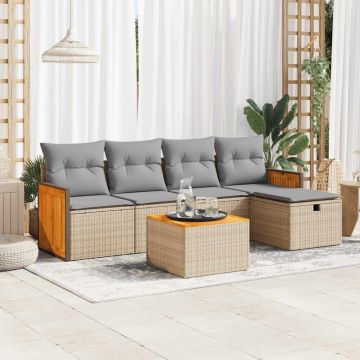 Set Divano da Giardino 6 pz con Cuscini Beige in Polyrattan