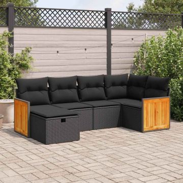 Set Divano da Giardino 6 pz con Cuscini Nero in Polyrattan