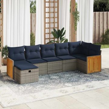 Set Divani da Giardino 7 pz con Cuscini Grigio in Polyrattan