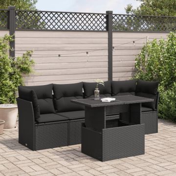 Set Divani da Giardino 5 pz con Cuscini in Polyrattan Nero