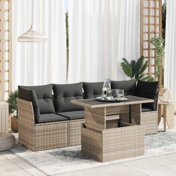 Set Divano da Giardino 5 pz con Cuscini Grigio in Polyrattan