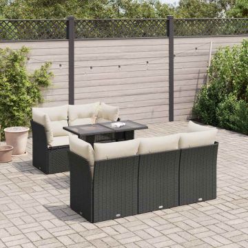 Set Divano da Giardino 6 pz con Cuscini Nero in Polyrattan