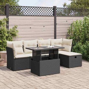 Set Divano da Giardino 6 pz con Cuscini Nero in Polyrattan