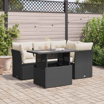 Set Divani da Giardino 5 pz con Cuscini in Polyrattan Nero