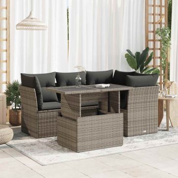 Set Divano da Giardino 5 pz con Cuscini Grigio in Polyrattan