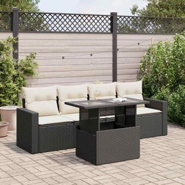 Set Divani da Giardino 5 pz con Cuscini in Polyrattan Nero