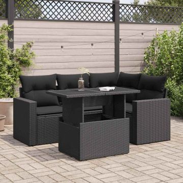 Set Divani da Giardino 5 pz con Cuscini in Polyrattan Nero