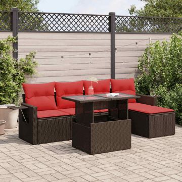 Set Divano da Giardino 6 pz con Cuscini Marrone