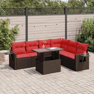 Set Divani da Giardino 7 pz con Cuscini Marrone