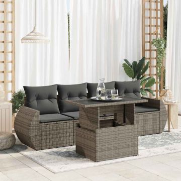 Set Divano da Giardino 5 pz con Cuscini Grigio in Polyrattan