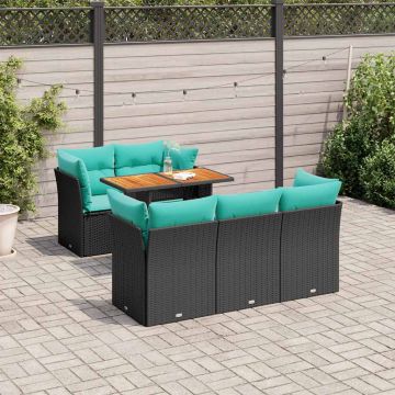 Set Divano da Giardino 6 pz con Cuscini Nero in Polyrattan
