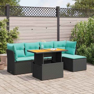 Set Divano da Giardino 6 pz con Cuscini Nero in Polyrattan