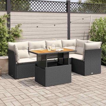 Set Divano da Giardino 6 pz con Cuscini Nero in Polyrattan