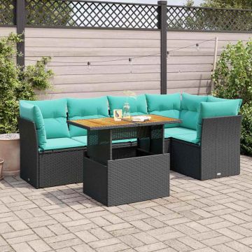 Set Divano da Giardino 6 pz con Cuscini Nero in Polyrattan