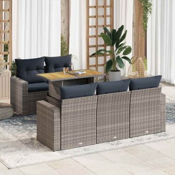 Set Divano da Giardino 6 pz con Cuscini Grigio in Polyrattan